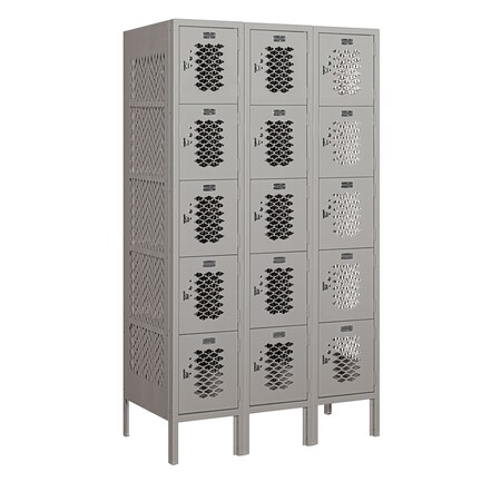 Salsbury Industries 5 Tier Box Vented Locker, 36"Wx66"Hx18"D, 15 Door, Gray, Assembled 75358GY-A